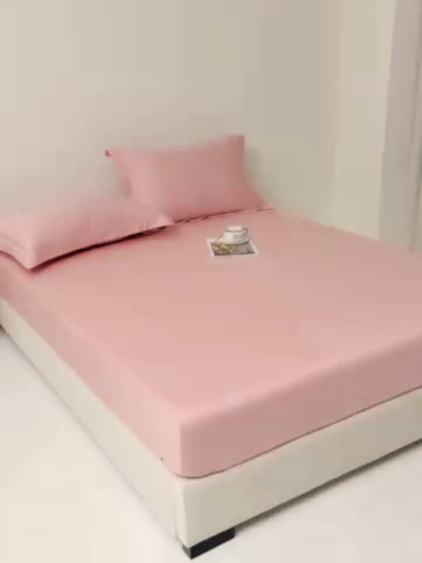 91家纺网 家纺一手货源 找家纺 佑金甜 2026新款A类60支新疆长绒棉纯棉床笠系列单品床笠床笠单件 落樱粉