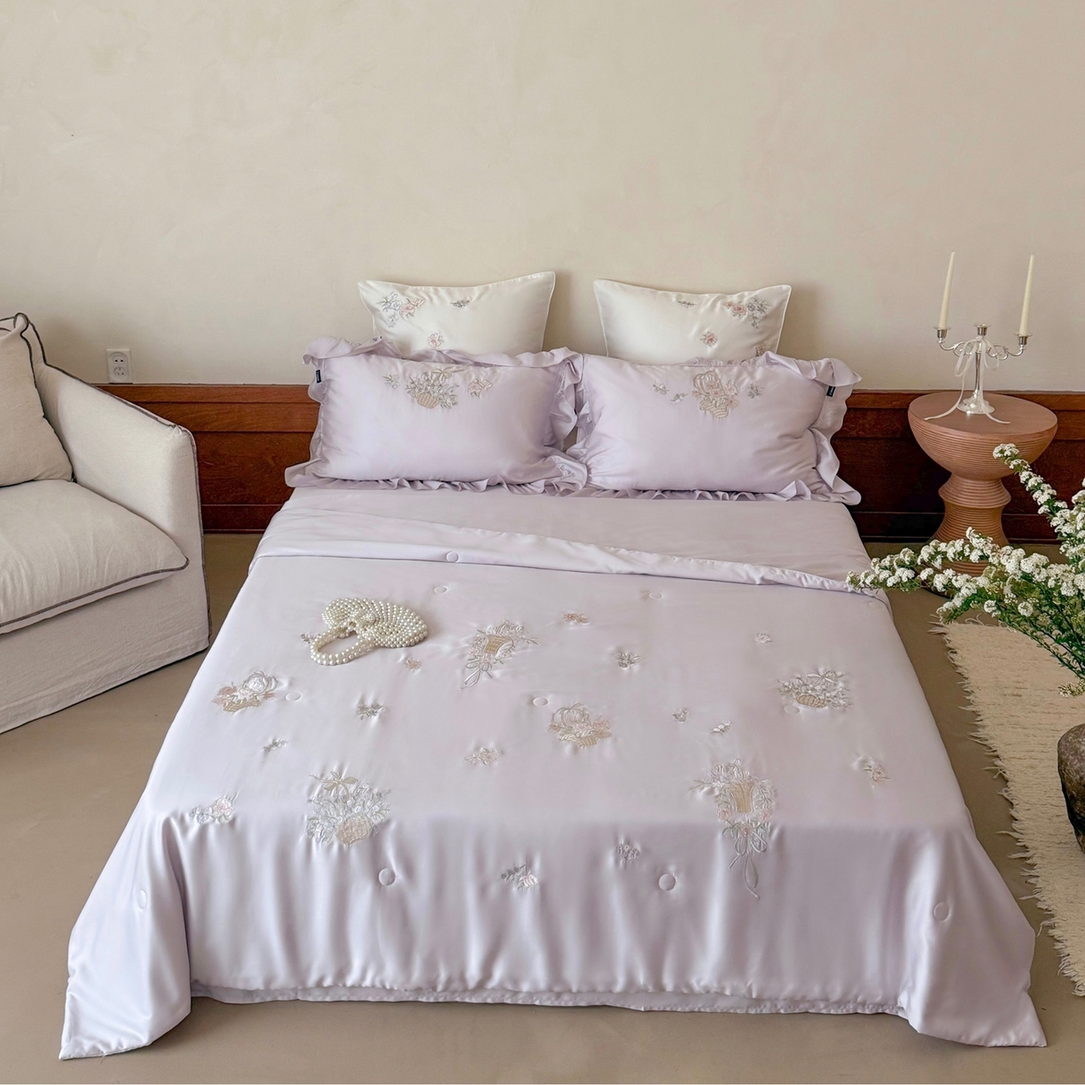 91家纺网 家纺一手货源 找家纺 鹿班家居 2026春夏新款60S兰精天丝刺绣夏被夏凉被空调被系列-夏花（标准会员-20元） 夏花-紫色