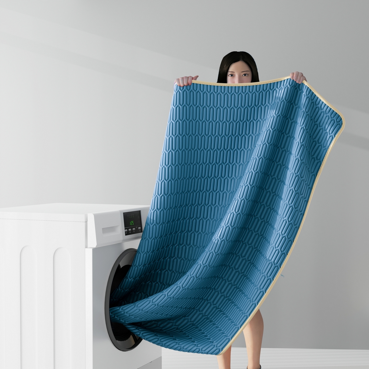 91家纺网 家纺一手货源 找家纺 奇丝雅 2026新款夏季A类乳胶凉席冰丝席纯色家用双人冰丝凉席席子-大床 富士山-典雅蓝