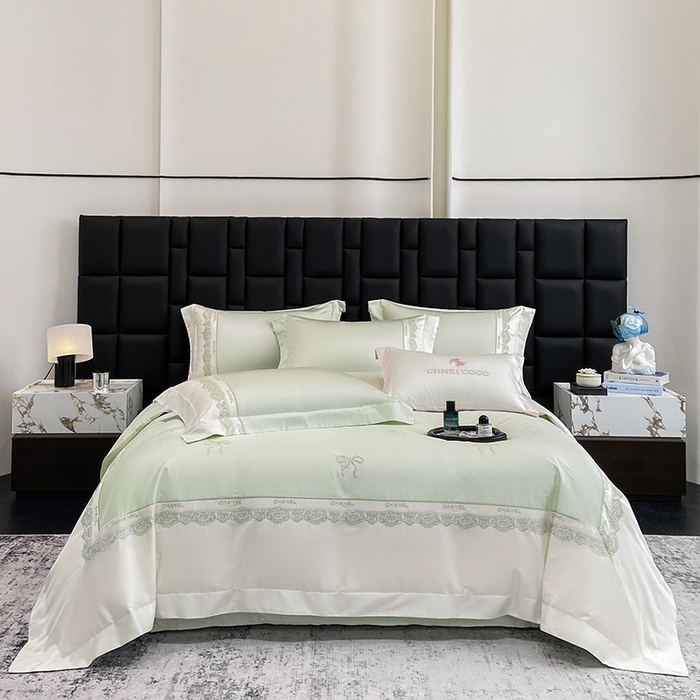 91家纺网 家纺一手货源 找家纺 丞音家纺 2026新款A类少女公主风双股100支贡缎长绒棉四件套刺绣被套绣花床笠高档礼盒装 露熙-清新绿