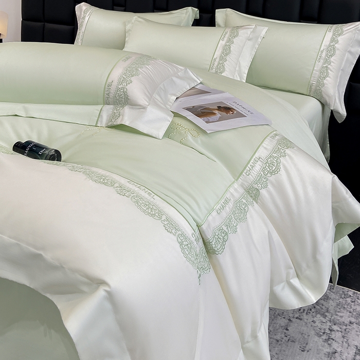 91家纺网 家纺一手货源 找家纺 丞音家纺 2026新款A类少女公主风双股100支贡缎长绒棉四件套刺绣被套绣花床笠高档礼盒装 露熙-清新绿