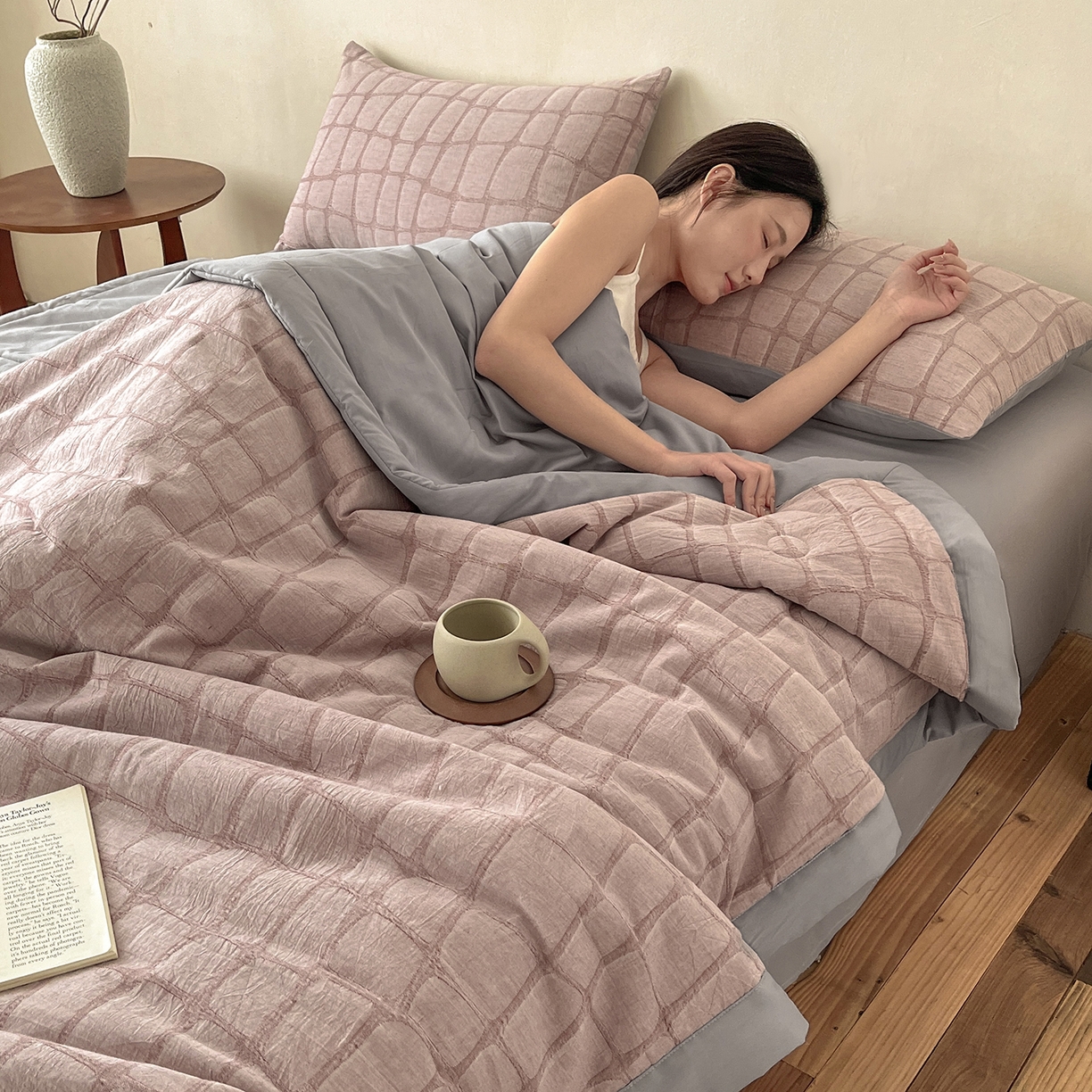 91家纺网 家纺一手货源 找家纺 （总）吾诺家居 2026新款全棉纯棉大提花新疆棉花夏被夏凉被空调被四件套-石纹