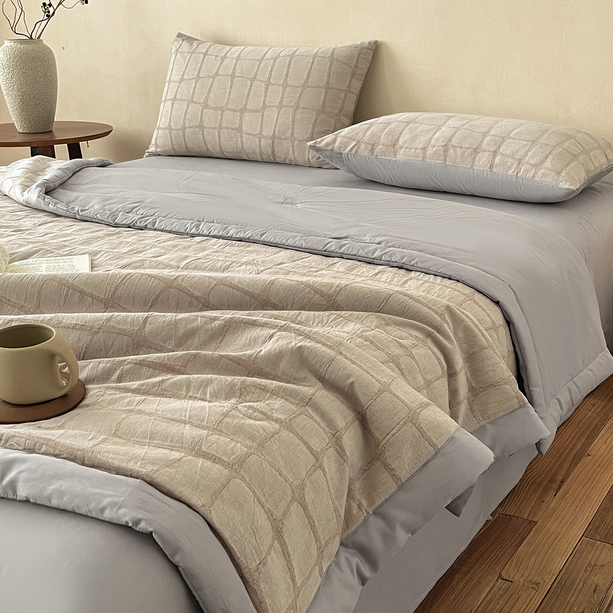 91家纺网 家纺一手货源 找家纺 （总）吾诺家居 2026新款全棉纯棉大提花新疆棉花夏被夏凉被空调被四件套-石纹