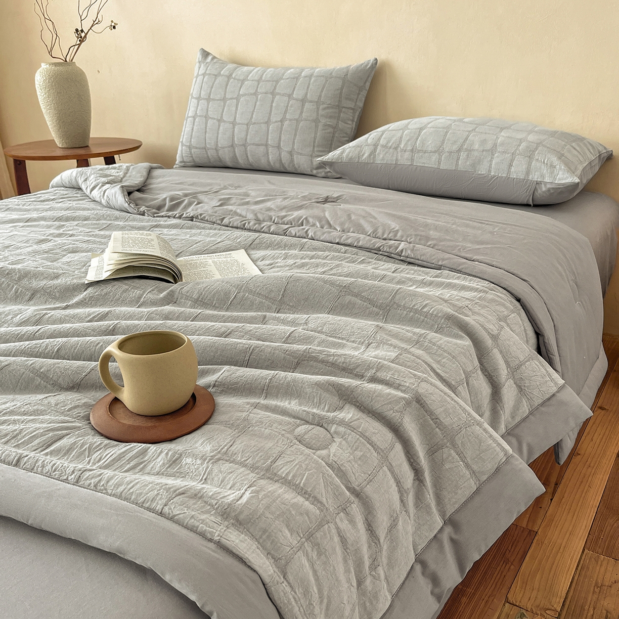 91家纺网 家纺一手货源 找家纺 （总）吾诺家居 2026新款全棉纯棉大提花新疆棉花夏被夏凉被空调被四件套-石纹