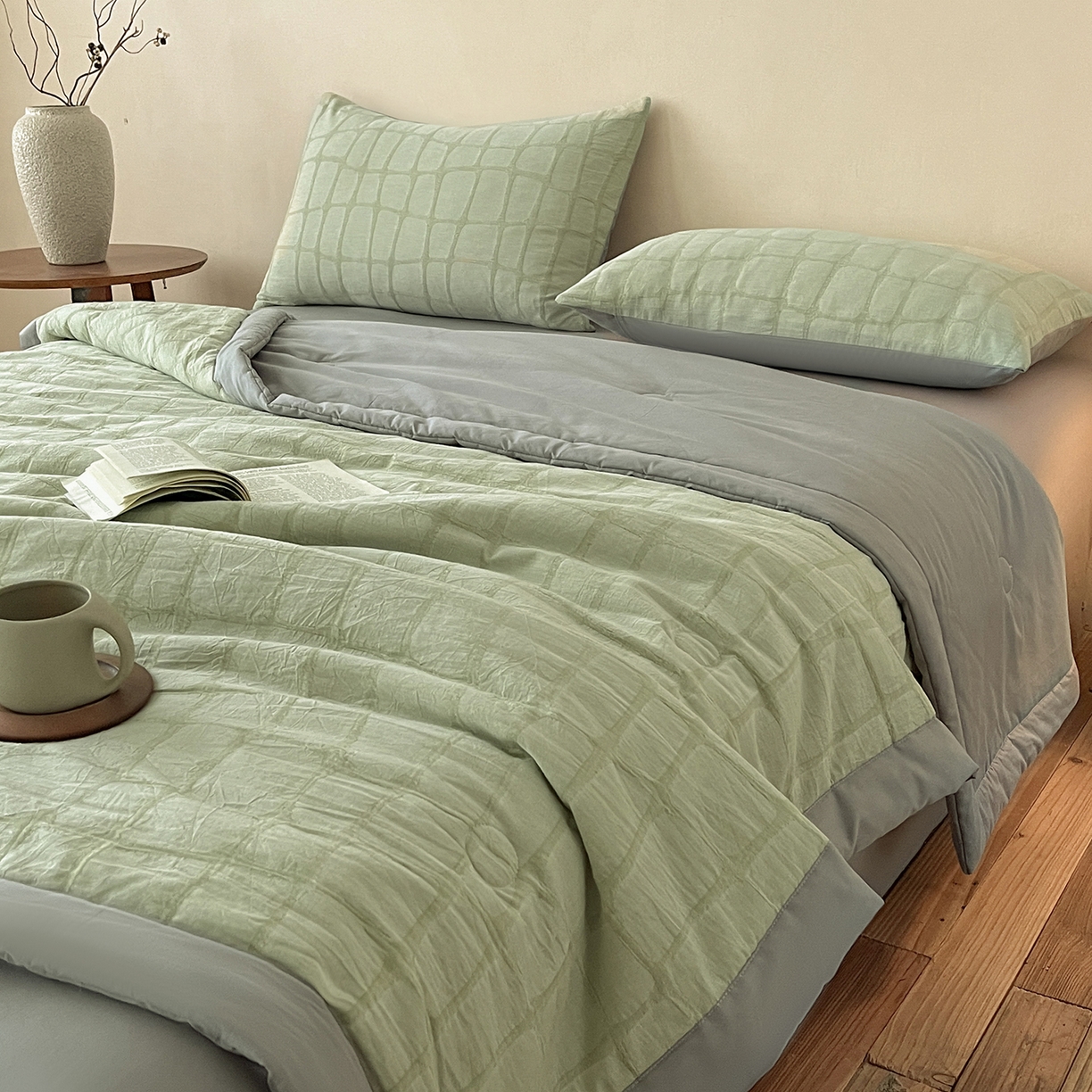 91家纺网 家纺一手货源 找家纺 （总）吾诺家居 2026新款全棉纯棉大提花新疆棉花夏被夏凉被空调被四件套-石纹