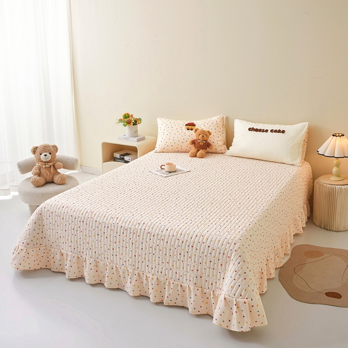 91家纺网 家纺一手货源 找家纺 （总）麦空家居 2026新款木棉皱纱春夏被床盖四件套jelly cheese系列