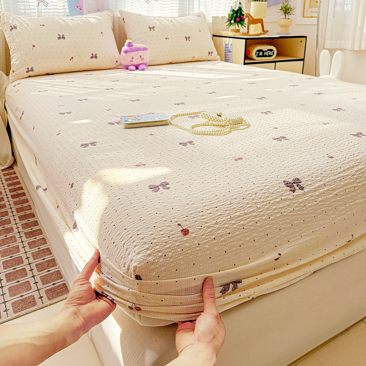 91家纺网 家纺一手货源 找家纺 （总）N先生+V 13814689556 发大图/买家秀 2026春夏新款软糯糯泡芙纱单床笠 床笠单件