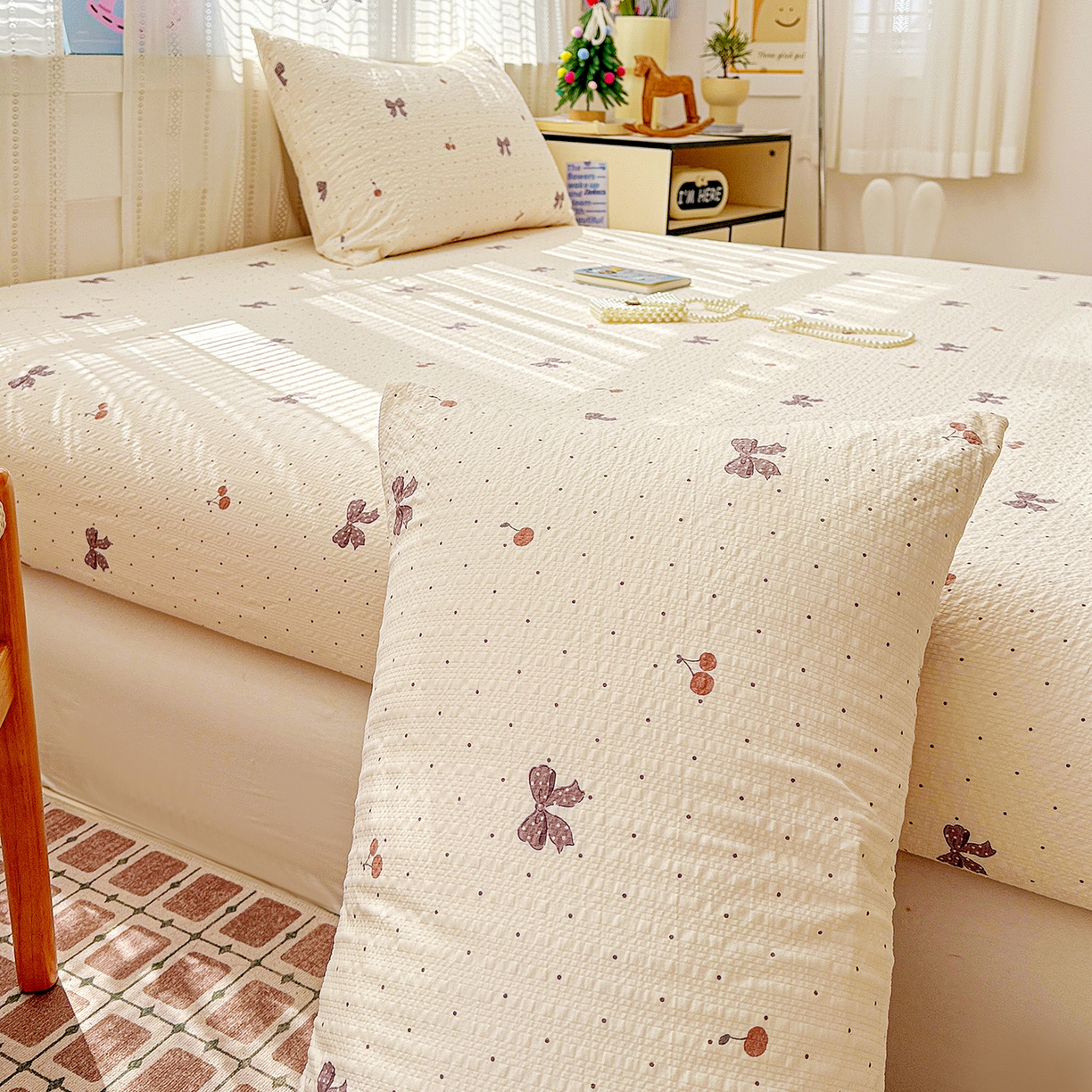 91家纺网 家纺一手货源 找家纺 （总）N先生+V 13814689556 发大图/买家秀 2026春夏新款软糯糯泡芙纱单床笠 床笠单件