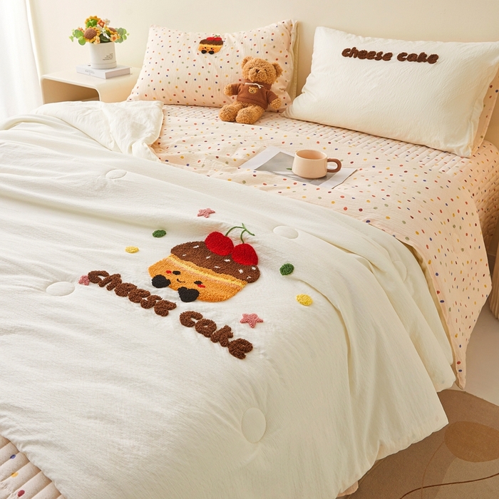 91家纺网 家纺一手货源 找家纺 （总）麦空家居 2026新款木棉皱纱春夏被床盖四件套jelly cheese系列