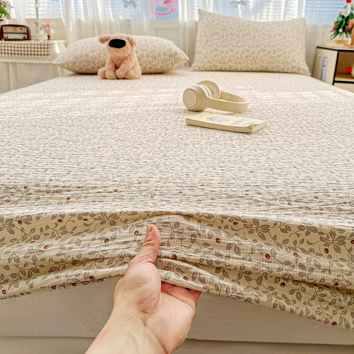 91家纺网 家纺一手货源 找家纺 N先生+V 13814689556 发大图/买家秀 2026春夏新款软糯糯泡芙纱单床笠 床笠单件 花蔓（床笠）