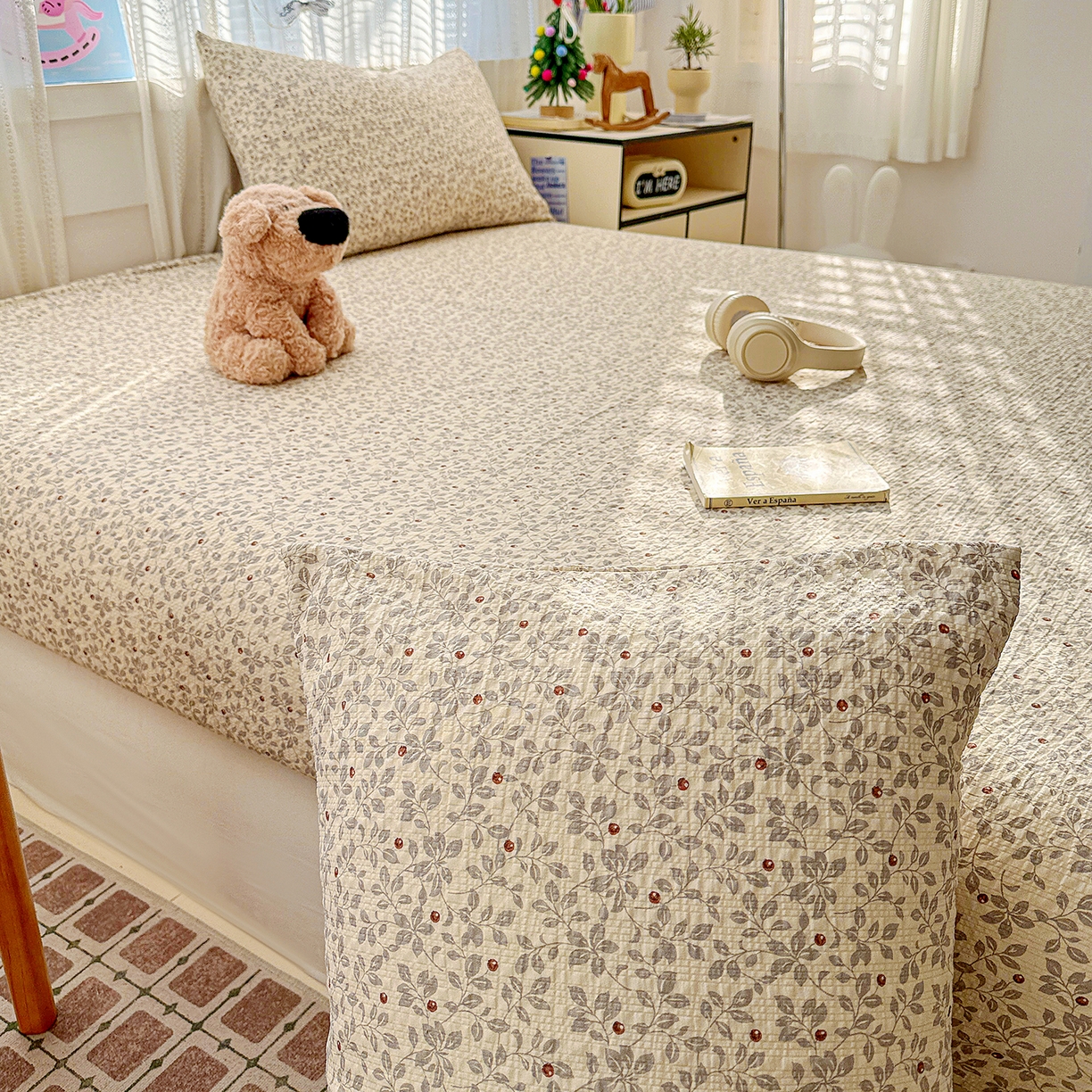 91家纺网 家纺一手货源 找家纺 N先生+V 13814689556 发大图/买家秀 2026春夏新款软糯糯泡芙纱单床笠 床笠单件 花蔓（床笠）