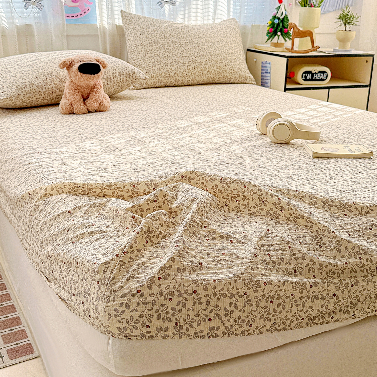 91家纺网 家纺一手货源 找家纺 N先生+V 13814689556 发大图/买家秀 2026春夏新款软糯糯泡芙纱单床笠 床笠单件 花蔓（床笠）