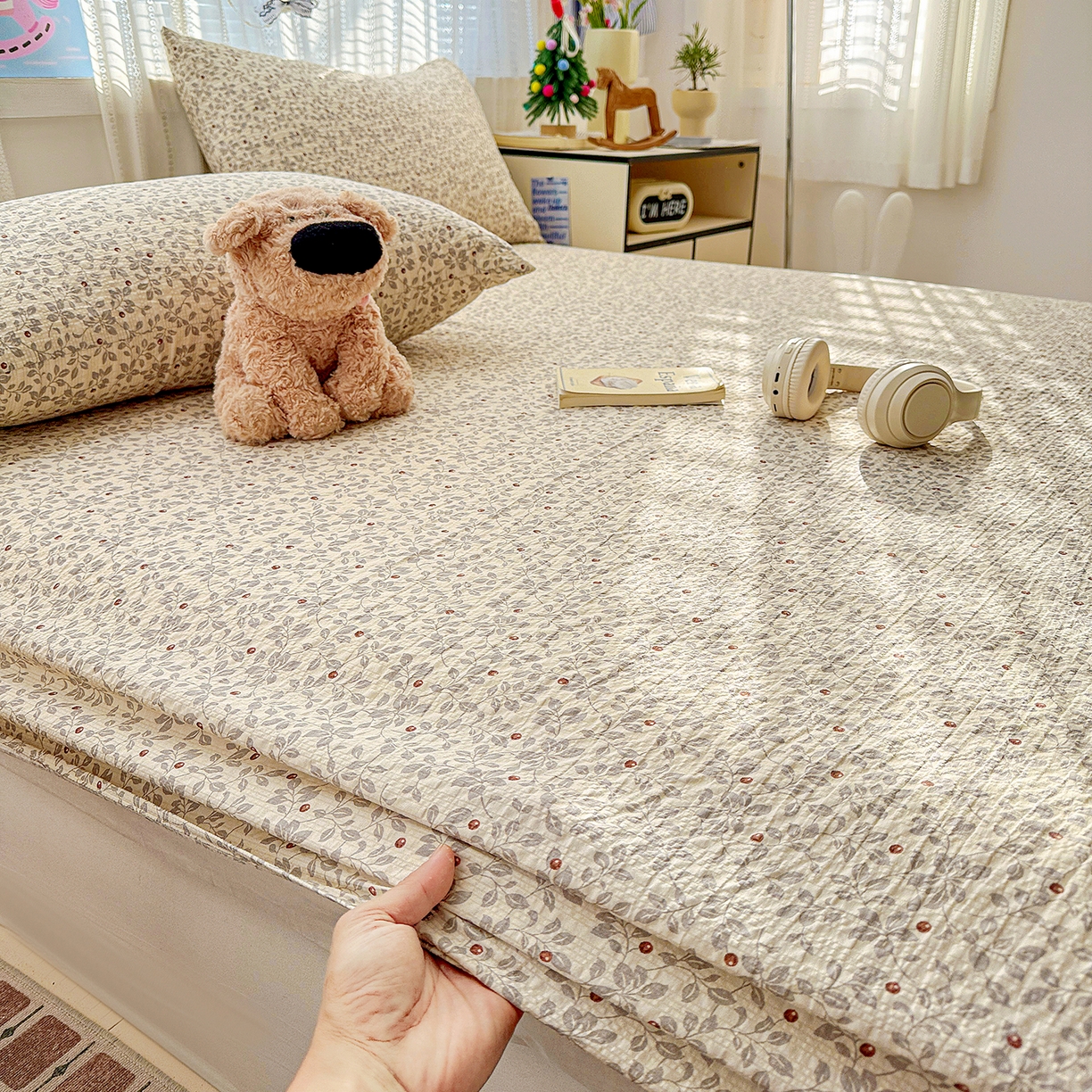 91家纺网 家纺一手货源 找家纺 N先生+V 13814689556 发大图/买家秀 2026春夏新款软糯糯泡芙纱单床笠 床笠单件 花蔓（床笠）