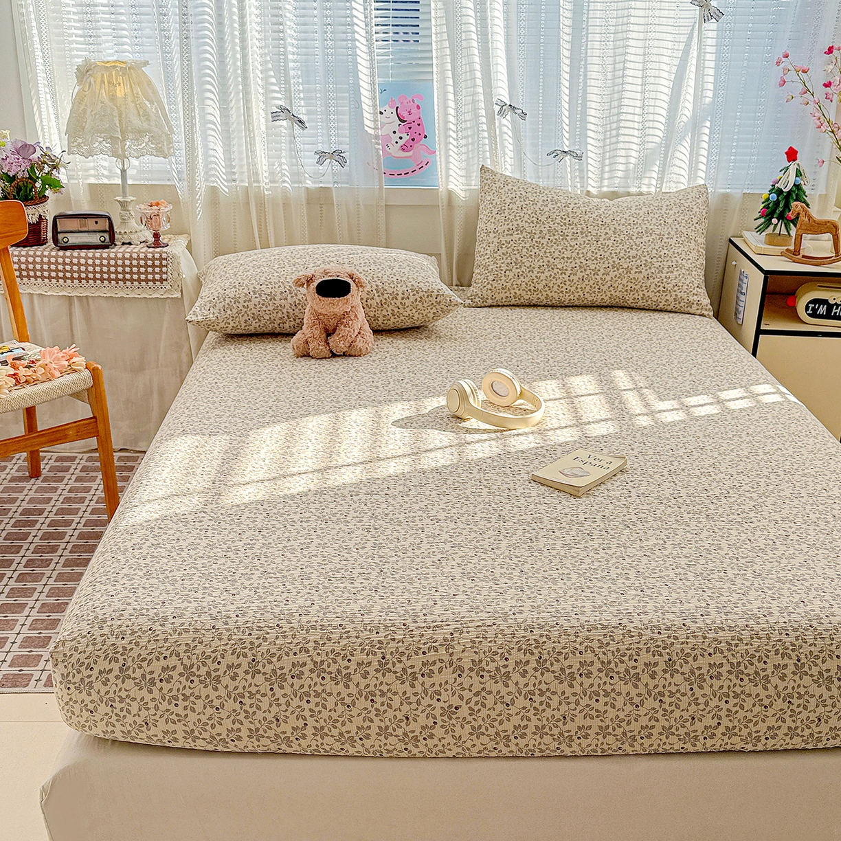 91家纺网 家纺一手货源 找家纺 N先生+V 13814689556 发大图/买家秀 2026春夏新款软糯糯泡芙纱单床笠 床笠单件 花蔓（床笠）