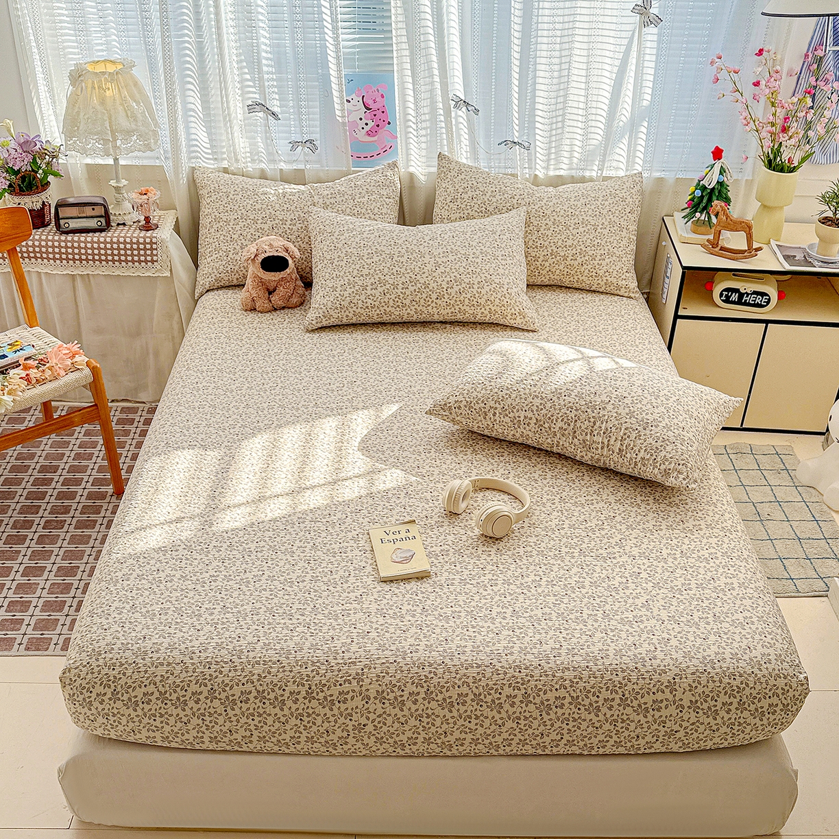 91家纺网 家纺一手货源 找家纺 N先生+V 13814689556 发大图/买家秀 2026春夏新款软糯糯泡芙纱单床笠 床笠单件 花蔓（床笠）