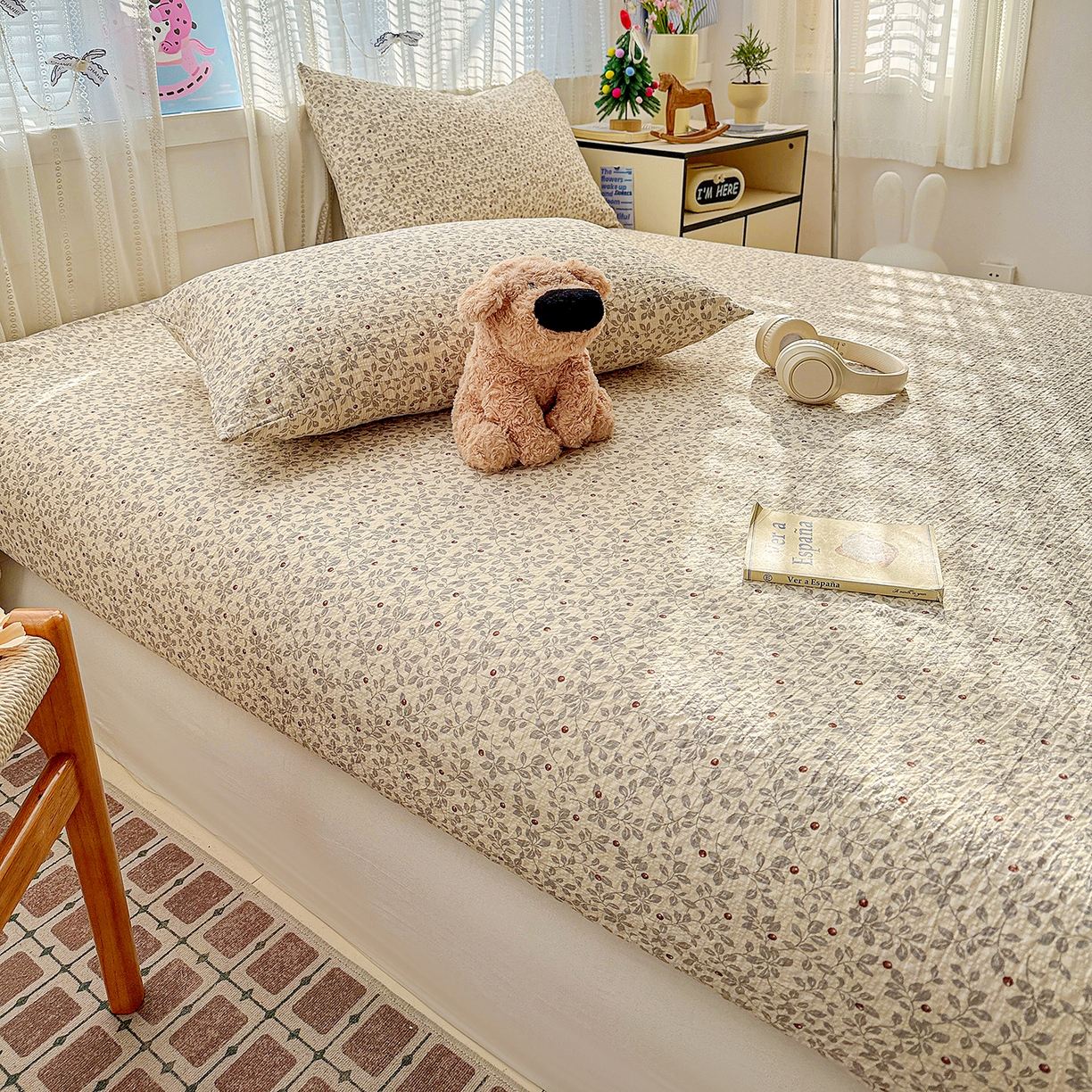 91家纺网 家纺一手货源 找家纺 N先生+V 13814689556 发大图/买家秀 2026春夏新款软糯糯泡芙纱单床笠 床笠单件 花蔓（床笠）