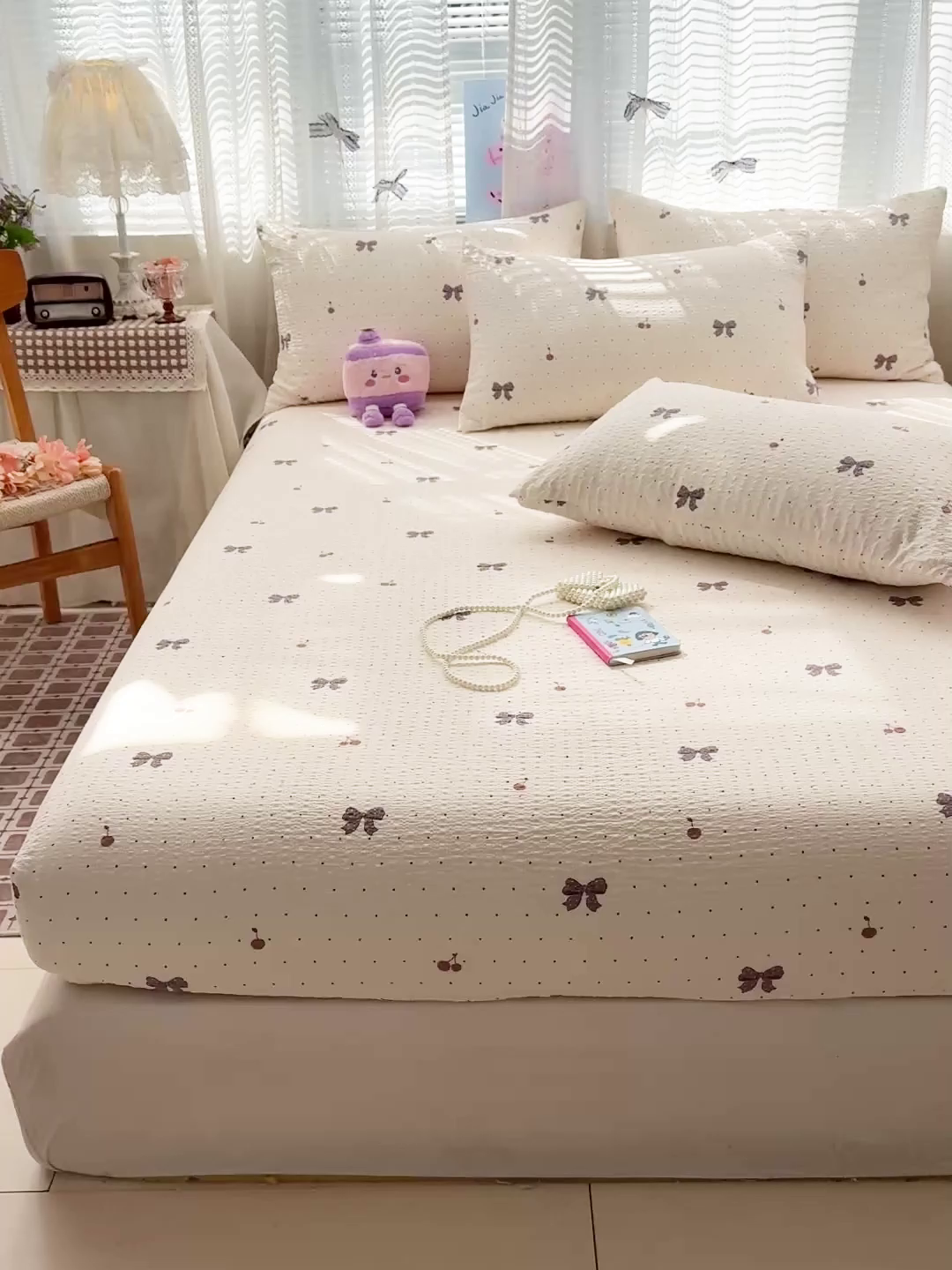 91家纺网 家纺一手货源 找家纺 N先生+V 13814689556 发大图/买家秀 2026春夏新款软糯糯泡芙纱单床笠 床笠单件 可可甜心（床笠）