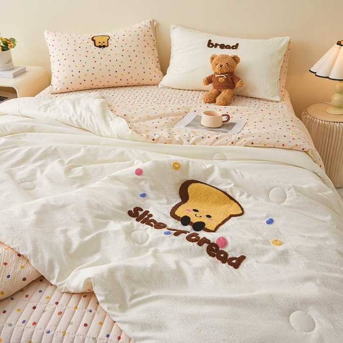 91家纺网 家纺一手货源 找家纺 （总）麦空家居 2026新款木棉皱纱春夏被床盖四件套jelly cheese系列