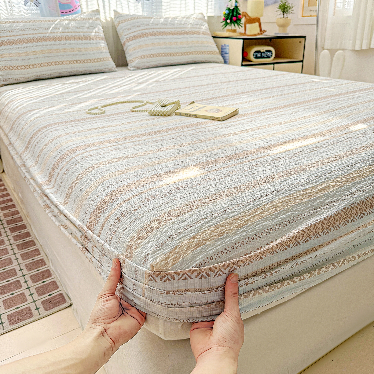 91家纺网 家纺一手货源 找家纺 N先生+V 13814689556 发大图/买家秀 2026春夏新款软糯糯泡芙纱单床笠 床笠单件 遇见（床笠）