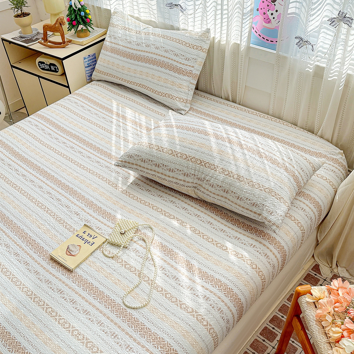 91家纺网 家纺一手货源 找家纺 N先生+V 13814689556 发大图/买家秀 2026春夏新款软糯糯泡芙纱单床笠 床笠单件 遇见（床笠）