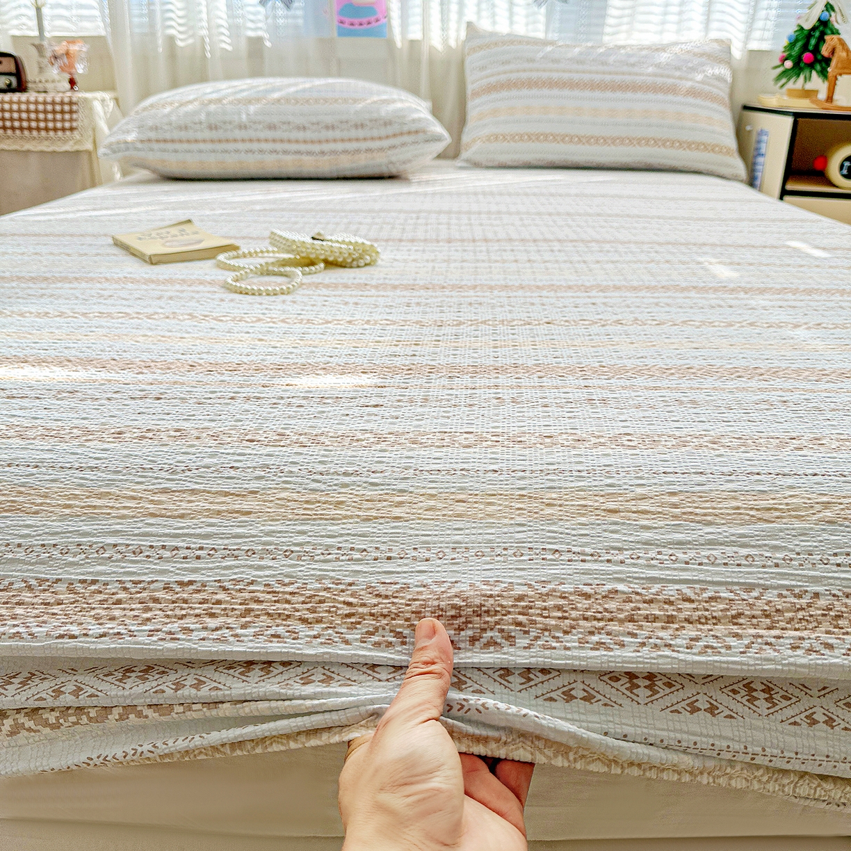 91家纺网 家纺一手货源 找家纺 N先生+V 13814689556 发大图/买家秀 2026春夏新款软糯糯泡芙纱单床笠 床笠单件 遇见（床笠）