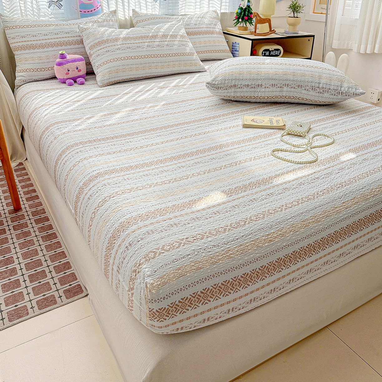 91家纺网 家纺一手货源 找家纺 N先生+V 13814689556 发大图/买家秀 2026春夏新款软糯糯泡芙纱单床笠 床笠单件 遇见（床笠）