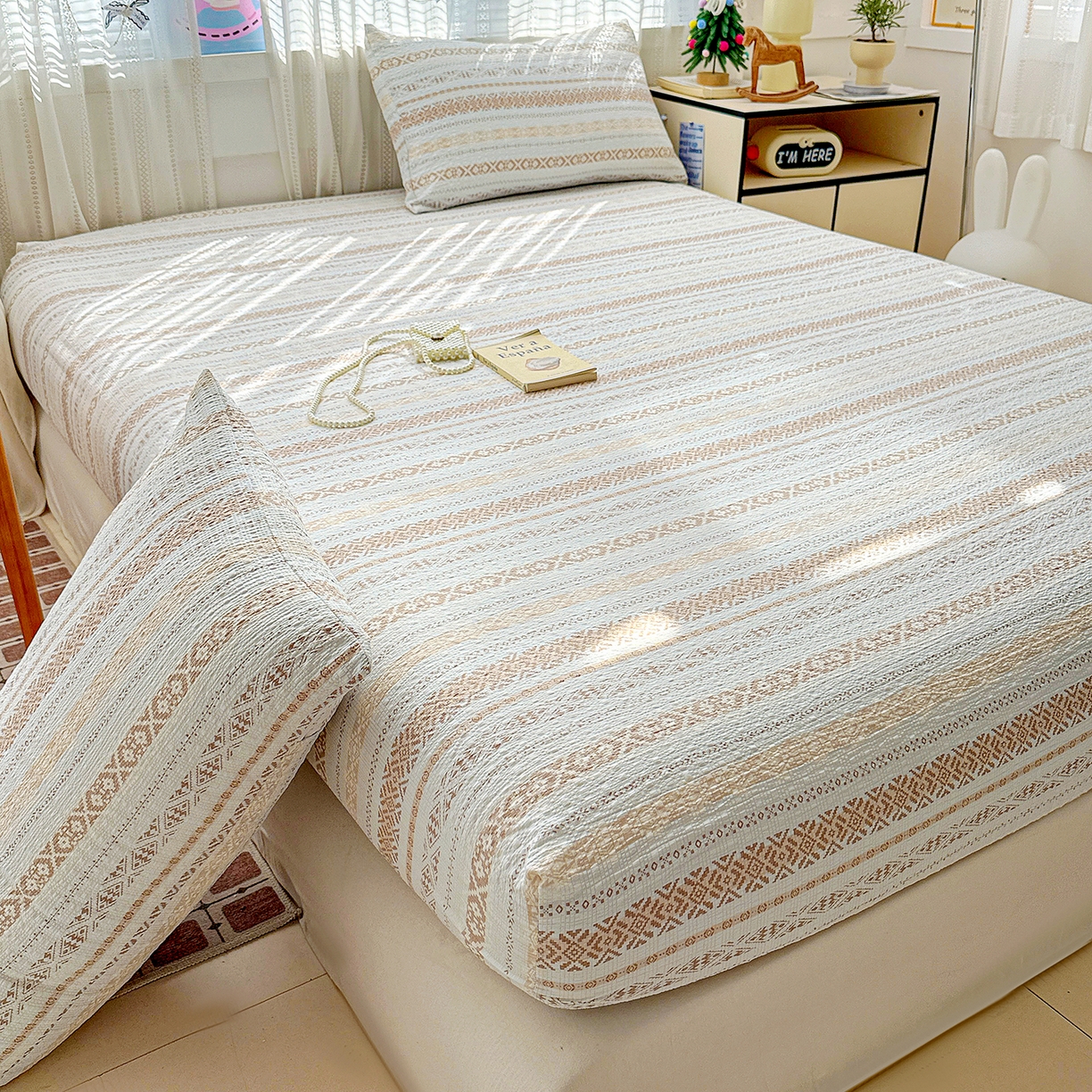 91家纺网 家纺一手货源 找家纺 N先生+V 13814689556 发大图/买家秀 2026春夏新款软糯糯泡芙纱单床笠 床笠单件 遇见（床笠）