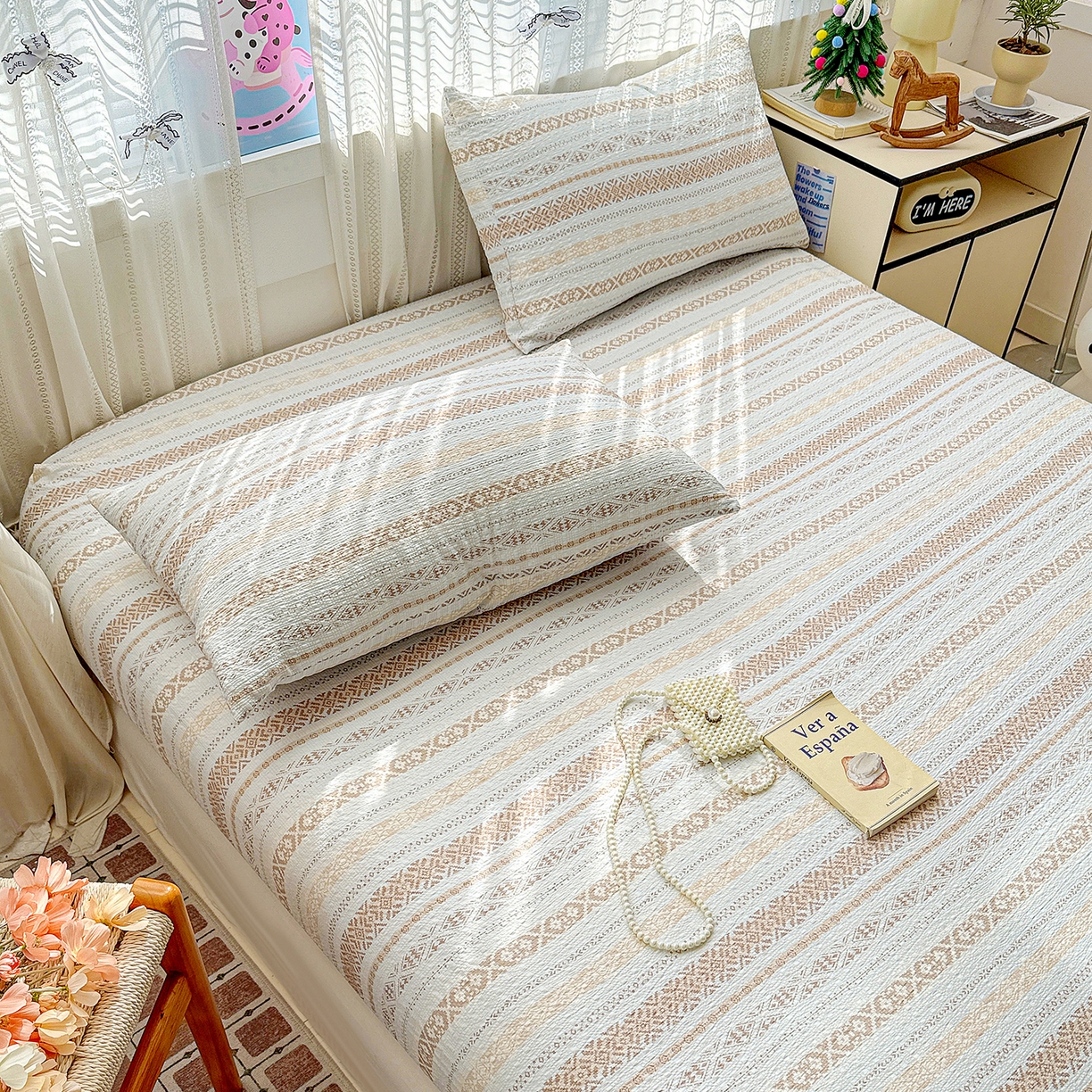 91家纺网 家纺一手货源 找家纺 N先生+V 13814689556 发大图/买家秀 2026春夏新款软糯糯泡芙纱单床笠 床笠单件 遇见（床笠）