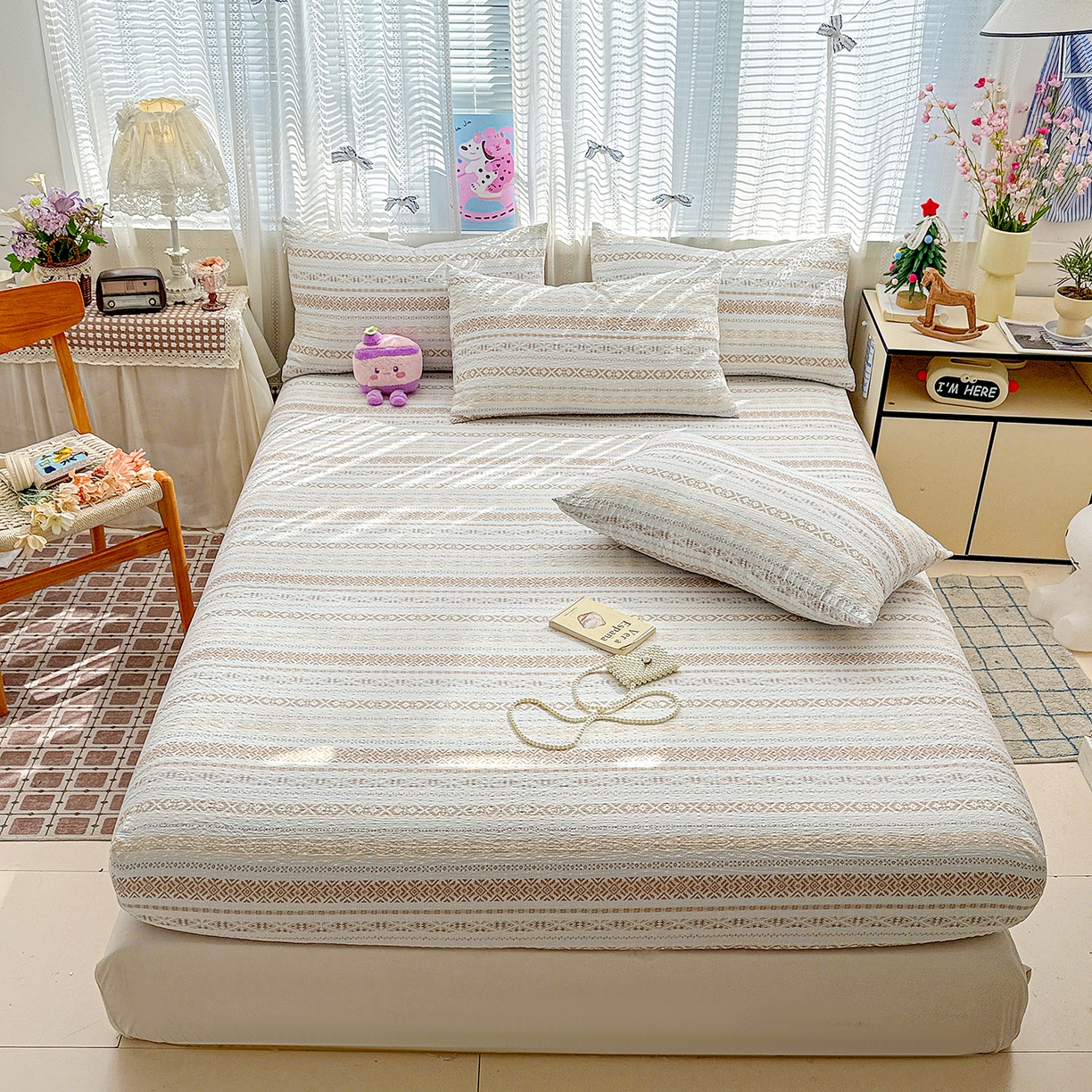 91家纺网 家纺一手货源 找家纺 N先生+V 13814689556 发大图/买家秀 2026春夏新款软糯糯泡芙纱单床笠 床笠单件 遇见（床笠）