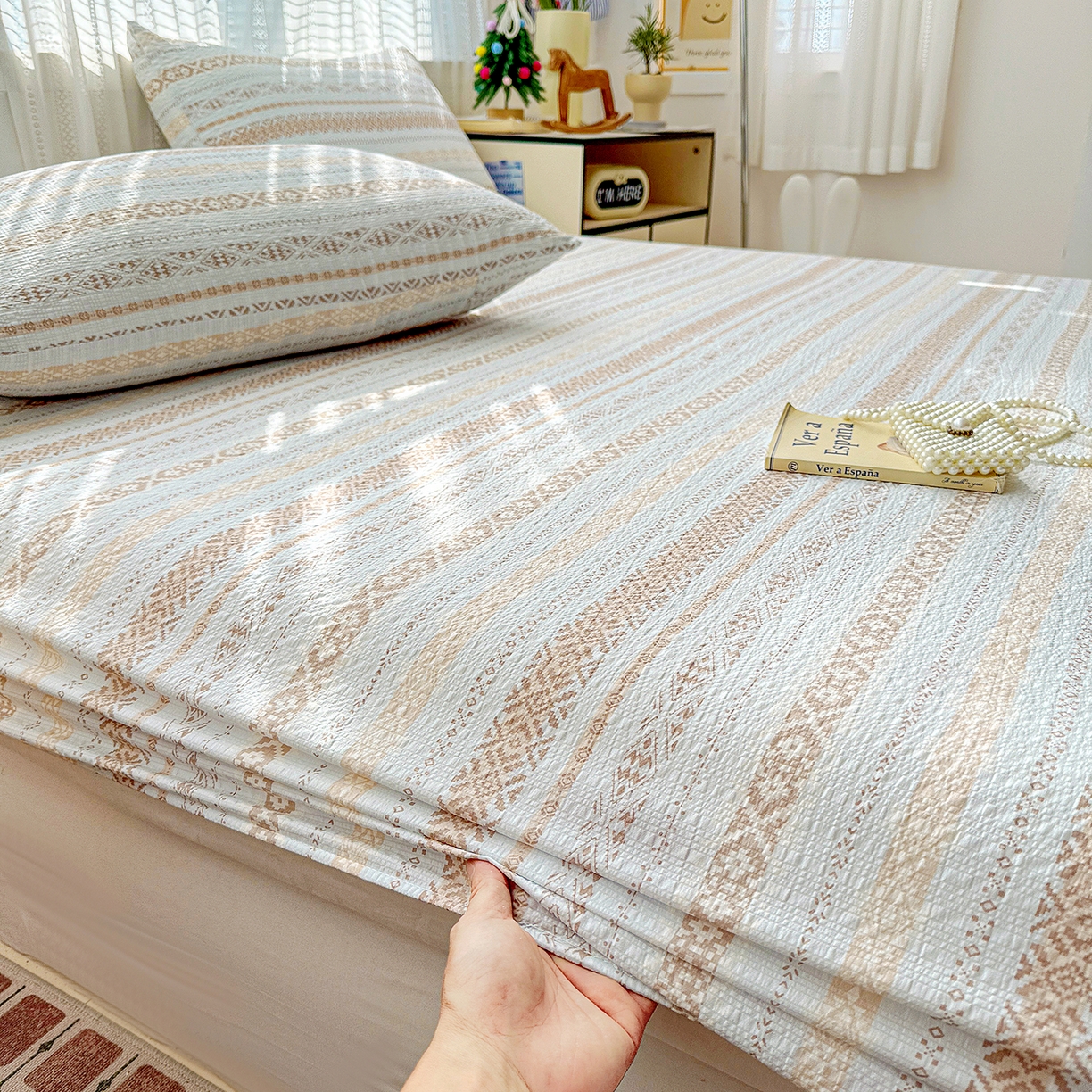 91家纺网 家纺一手货源 找家纺 N先生+V 13814689556 发大图/买家秀 2026春夏新款软糯糯泡芙纱单床笠 床笠单件 遇见（床笠）