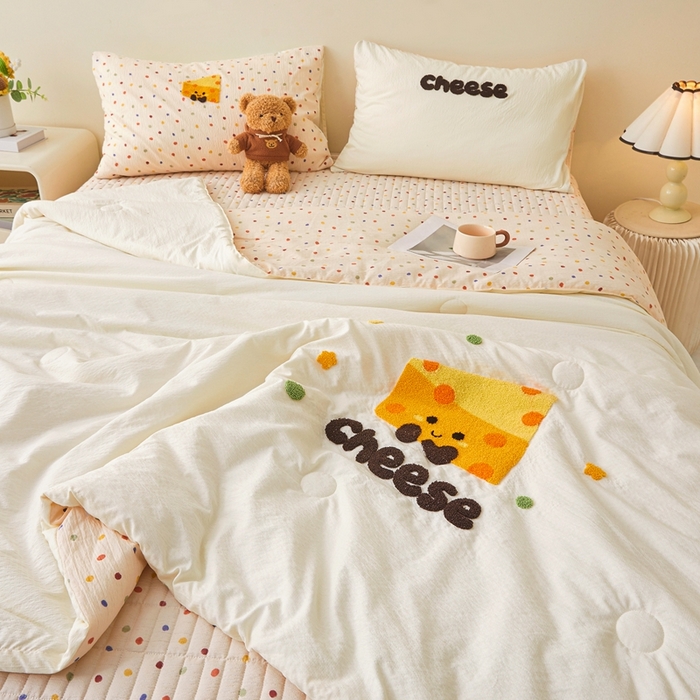 91家纺网 家纺一手货源 找家纺 （总）麦空家居 2026新款木棉皱纱春夏被床盖四件套jelly cheese系列