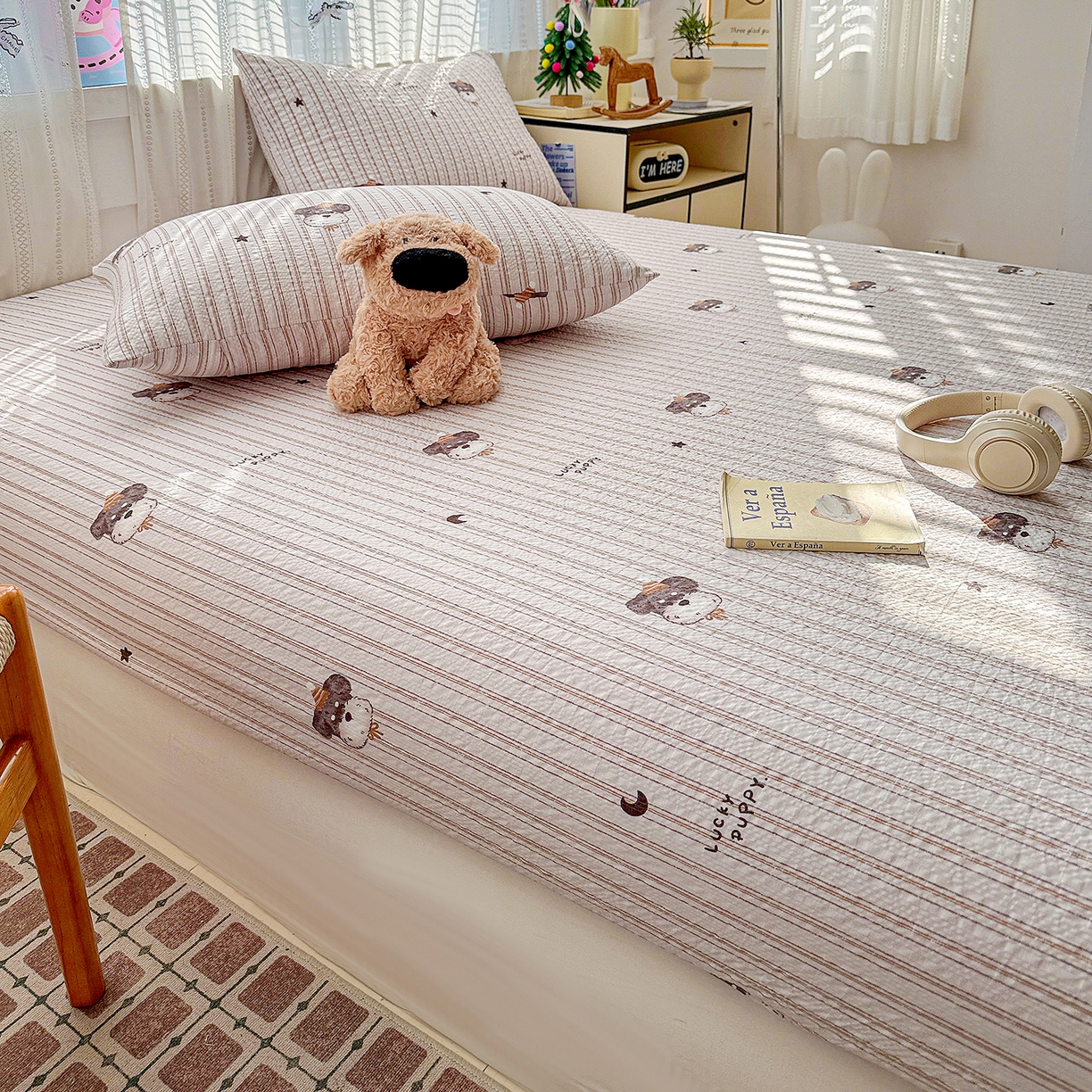 91家纺网 家纺一手货源 找家纺 N先生+V 13814689556 发大图/买家秀 2026春夏新款软糯糯泡芙纱单床笠 床笠单件 雪纳瑞（床笠）