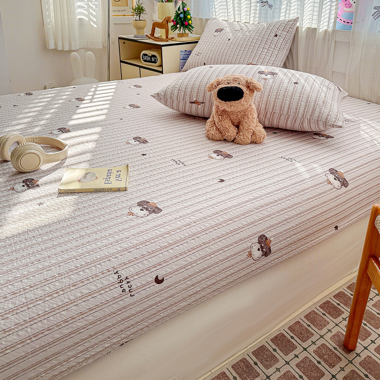 91家纺网 家纺一手货源 找家纺 N先生+V 13814689556 发大图/买家秀 2026春夏新款软糯糯泡芙纱单床笠 床笠单件 雪纳瑞（床笠）