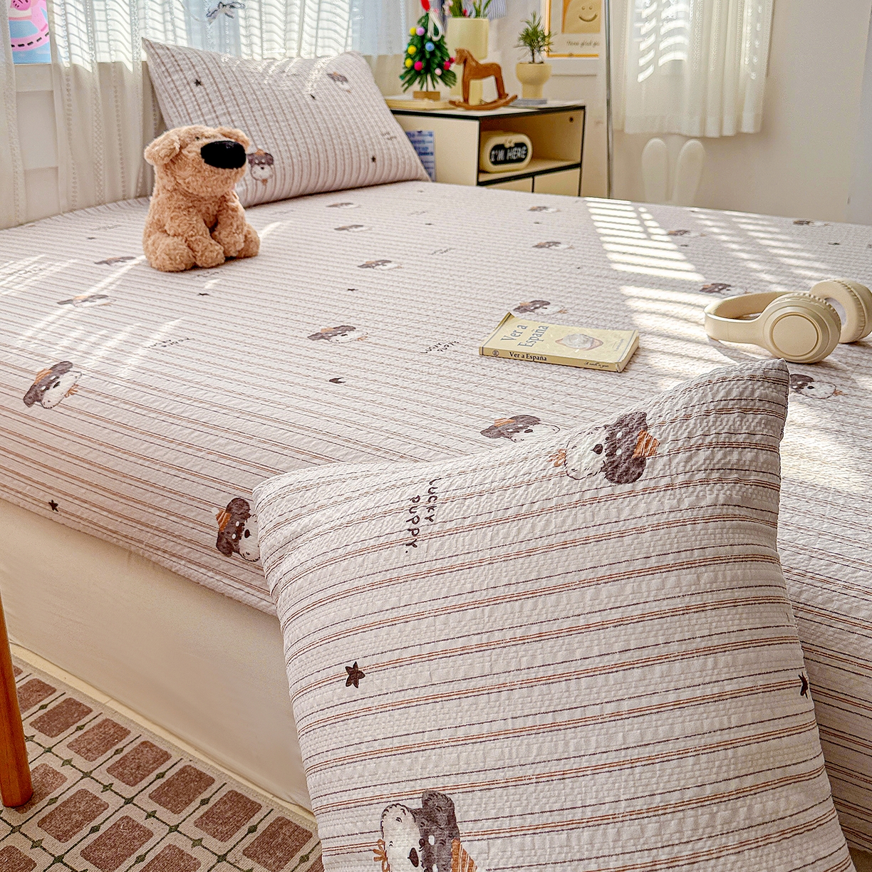 91家纺网 家纺一手货源 找家纺 N先生+V 13814689556 发大图/买家秀 2026春夏新款软糯糯泡芙纱单床笠 床笠单件 雪纳瑞（床笠）