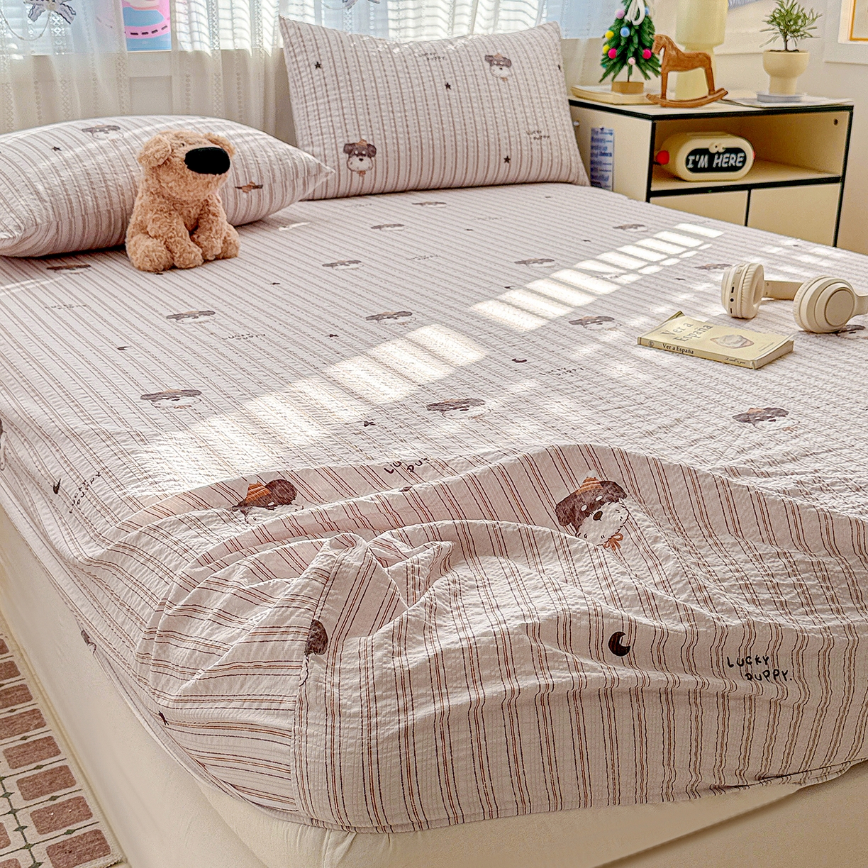 91家纺网 家纺一手货源 找家纺 N先生+V 13814689556 发大图/买家秀 2026春夏新款软糯糯泡芙纱单床笠 床笠单件 雪纳瑞（床笠）