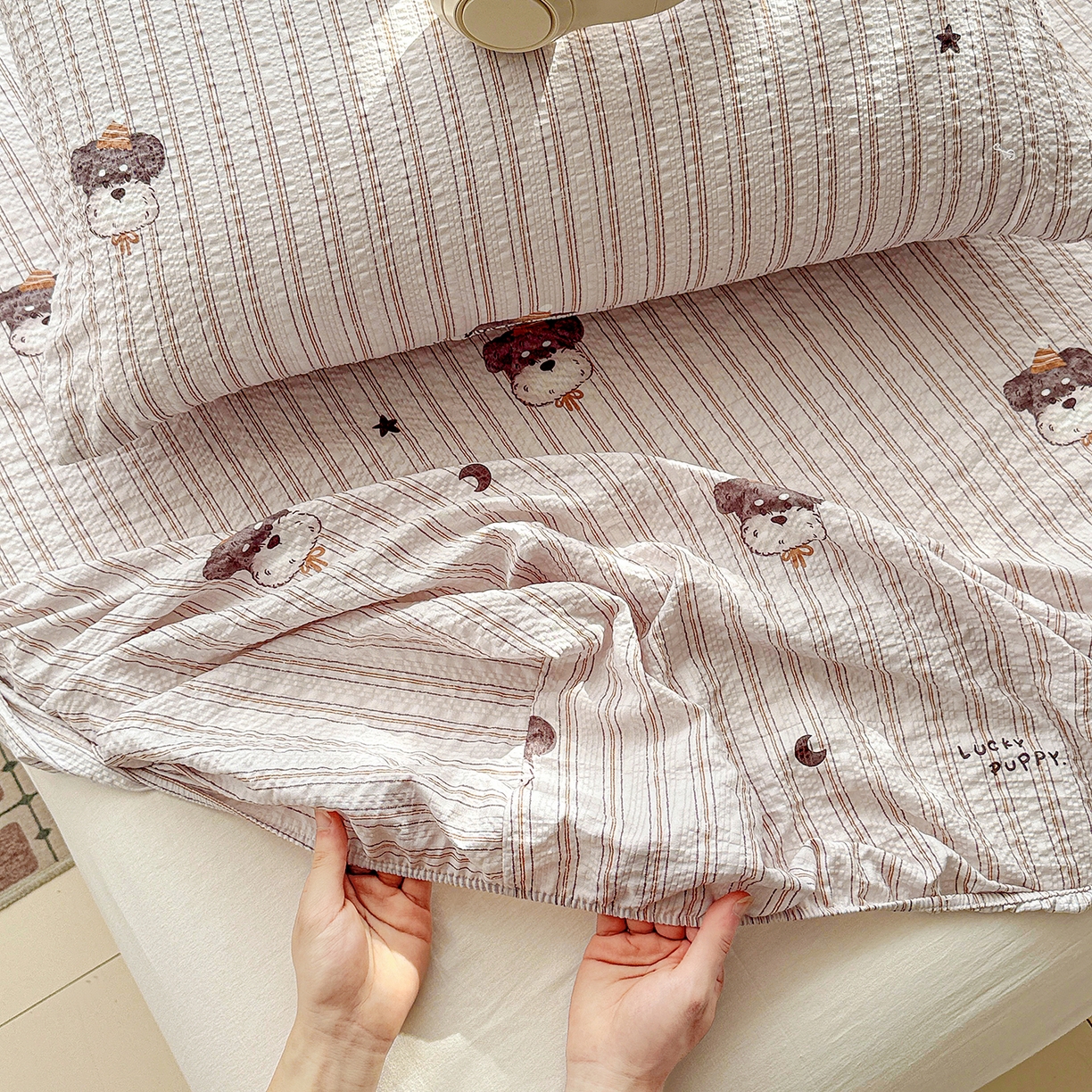 91家纺网 家纺一手货源 找家纺 N先生+V 13814689556 发大图/买家秀 2026春夏新款软糯糯泡芙纱单床笠 床笠单件 雪纳瑞（床笠）