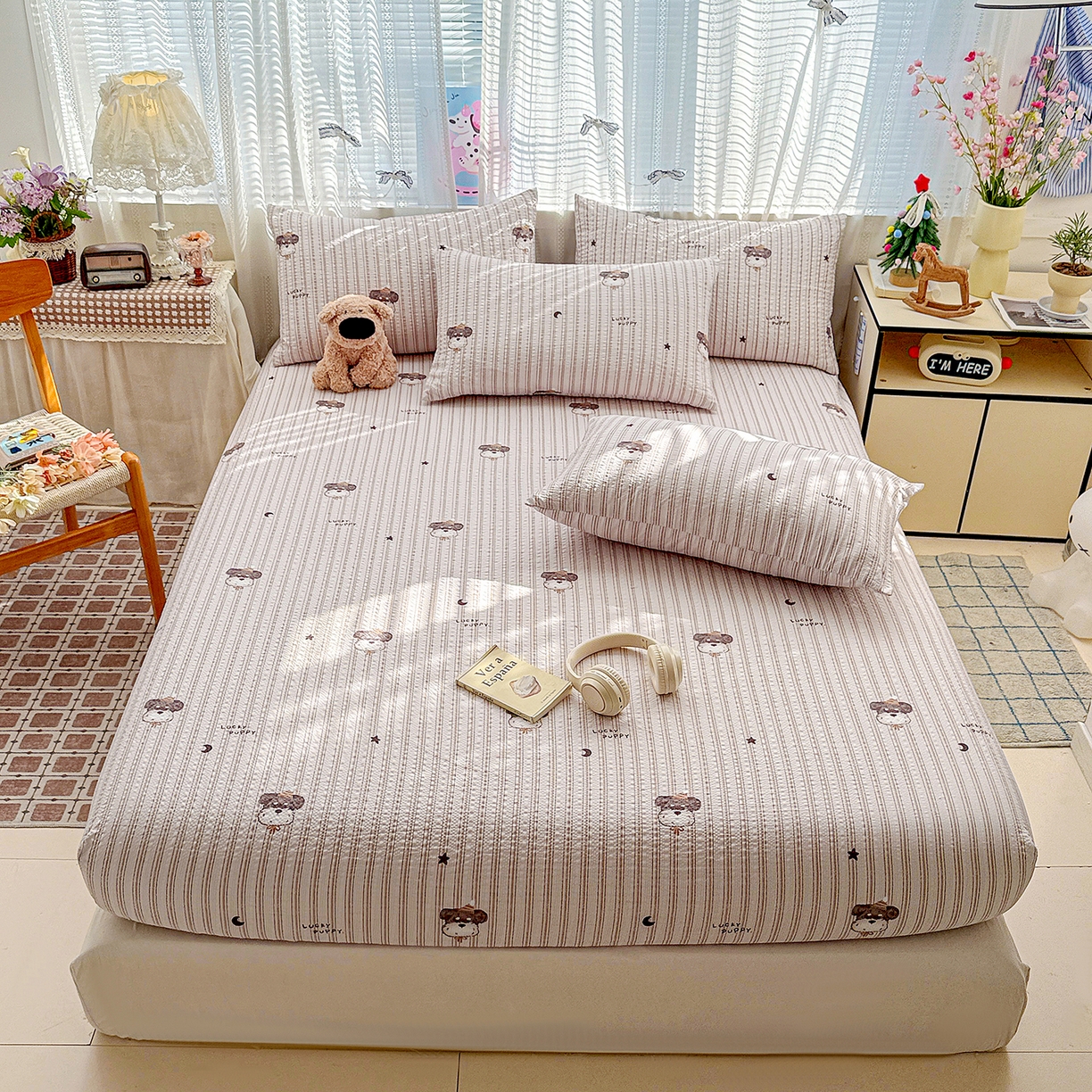 91家纺网 家纺一手货源 找家纺 N先生+V 13814689556 发大图/买家秀 2026春夏新款软糯糯泡芙纱单床笠 床笠单件 雪纳瑞（床笠）