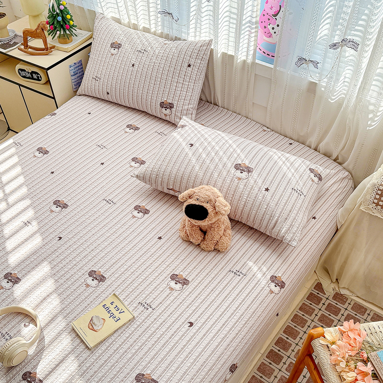 91家纺网 家纺一手货源 找家纺 N先生+V 13814689556 发大图/买家秀 2026春夏新款软糯糯泡芙纱单床笠 床笠单件 雪纳瑞（床笠）