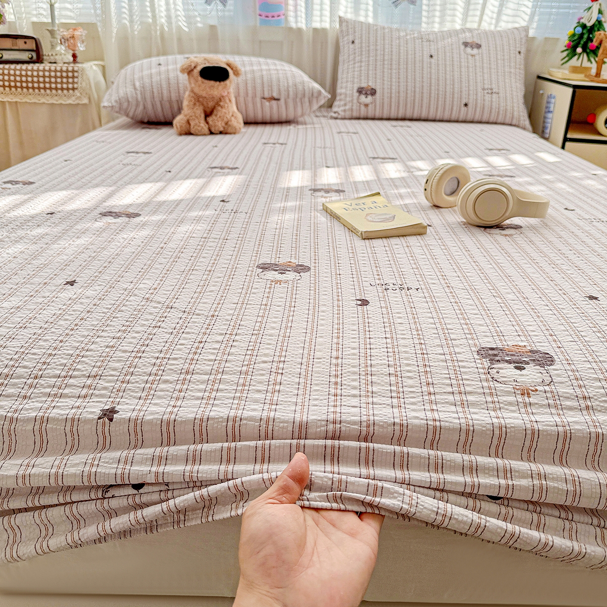 91家纺网 家纺一手货源 找家纺 N先生+V 13814689556 发大图/买家秀 2026春夏新款软糯糯泡芙纱单床笠 床笠单件 雪纳瑞（床笠）