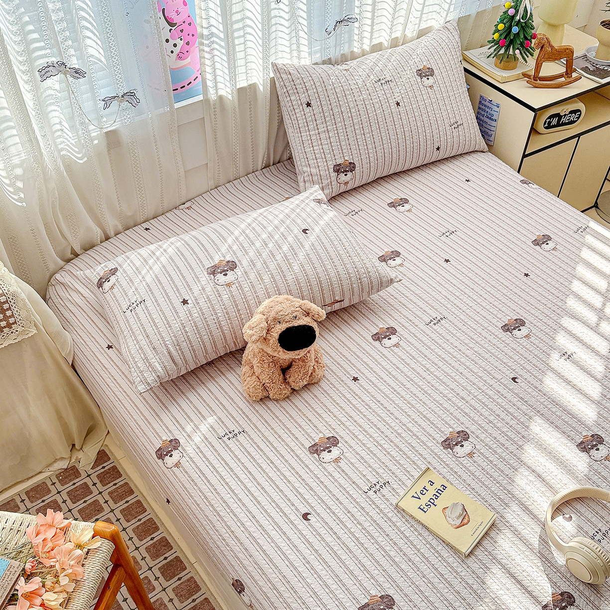 91家纺网 家纺一手货源 找家纺 N先生+V 13814689556 发大图/买家秀 2026春夏新款软糯糯泡芙纱单床笠 床笠单件 雪纳瑞（床笠）