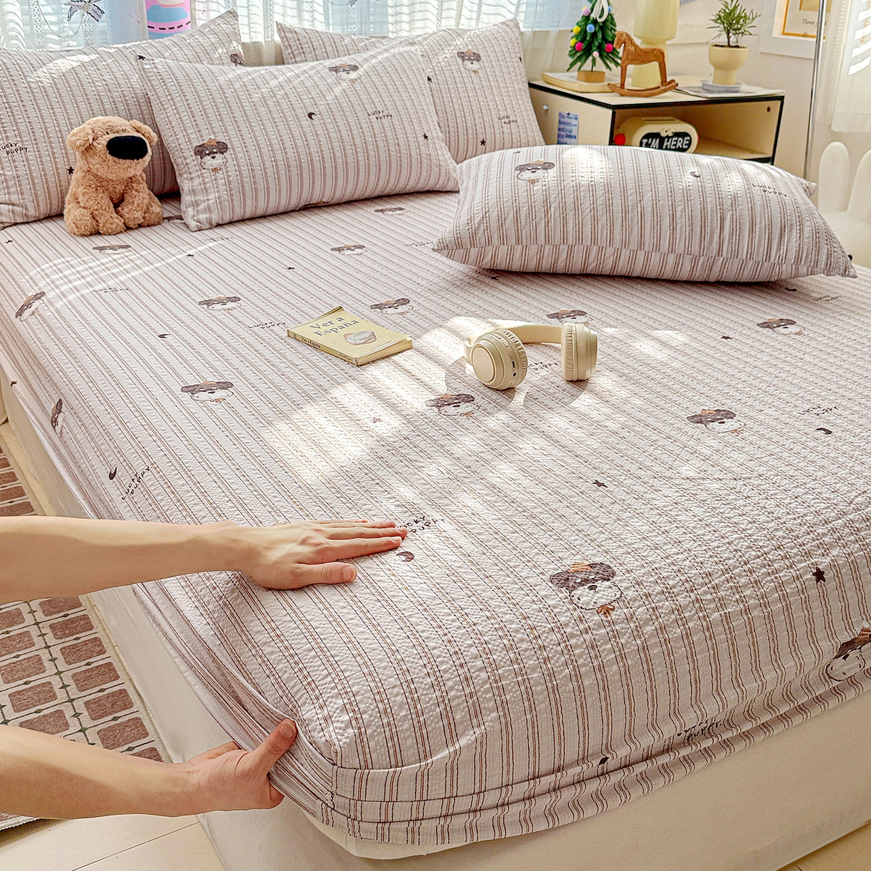 91家纺网 家纺一手货源 找家纺 N先生+V 13814689556 发大图/买家秀 2026春夏新款软糯糯泡芙纱单床笠 床笠单件 雪纳瑞（床笠）