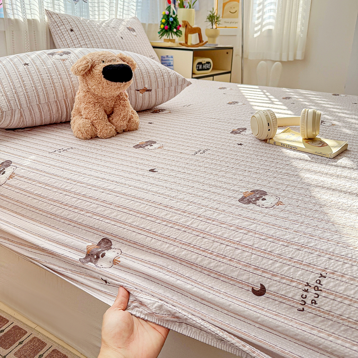 91家纺网 家纺一手货源 找家纺 N先生+V 13814689556 发大图/买家秀 2026春夏新款软糯糯泡芙纱单床笠 床笠单件 雪纳瑞（床笠）