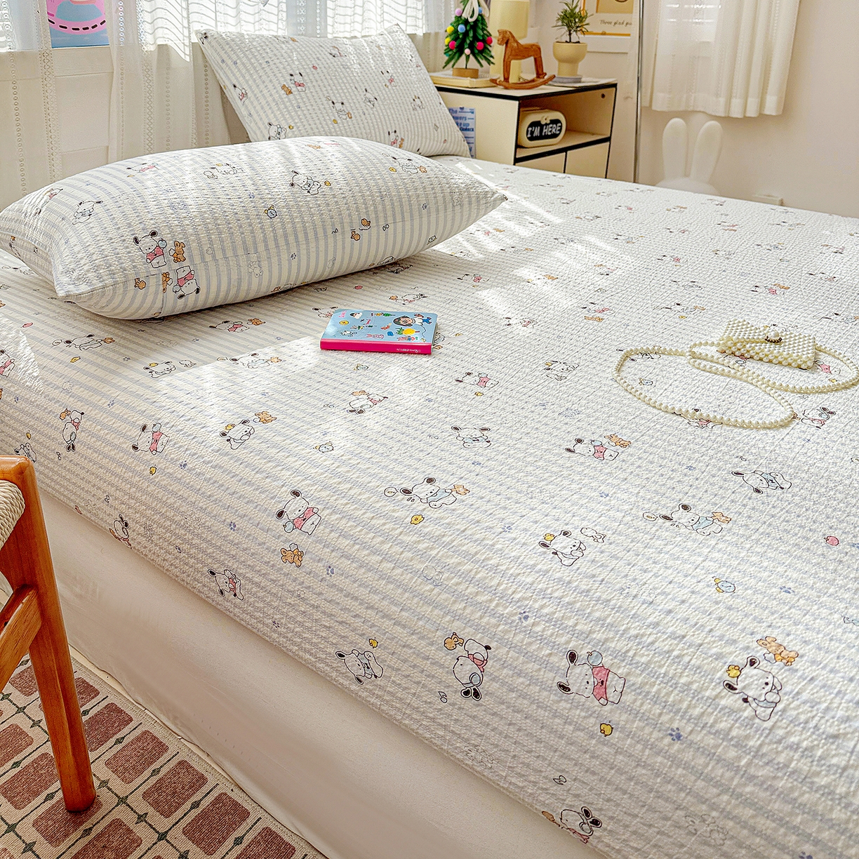 91家纺网 家纺一手货源 找家纺 N先生+V 13814689556 发大图/买家秀 2026春夏新款软糯糯泡芙纱单床笠 床笠单件 欢乐帕恰（床笠）