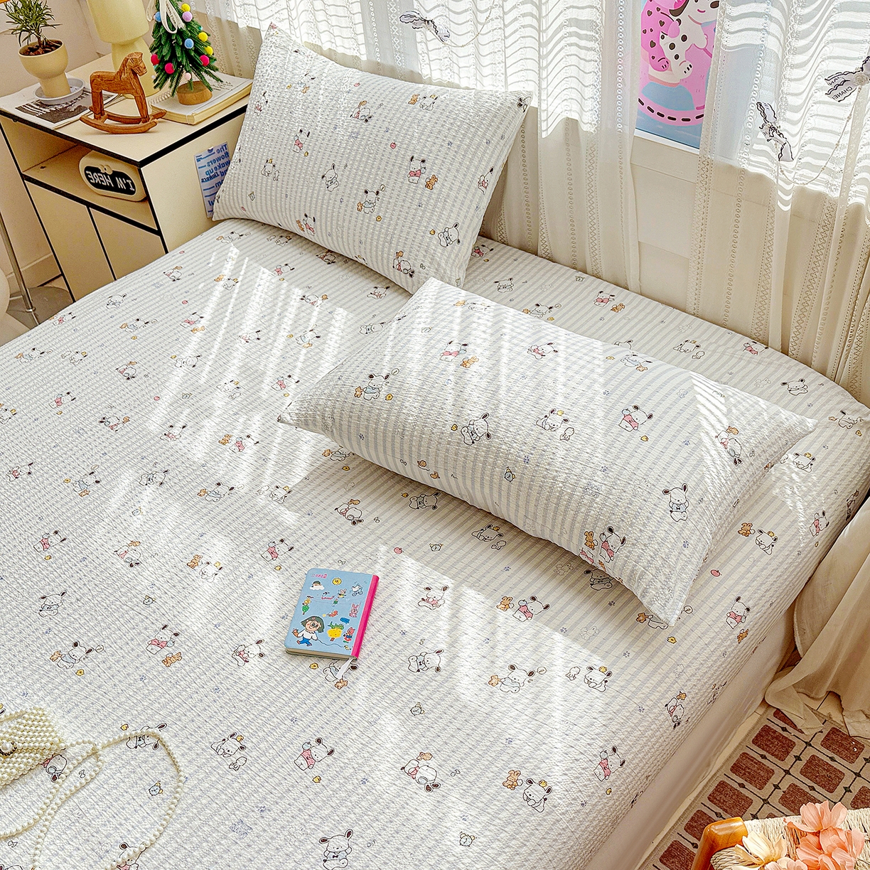 91家纺网 家纺一手货源 找家纺 N先生+V 13814689556 发大图/买家秀 2026春夏新款软糯糯泡芙纱单床笠 床笠单件 欢乐帕恰（床笠）