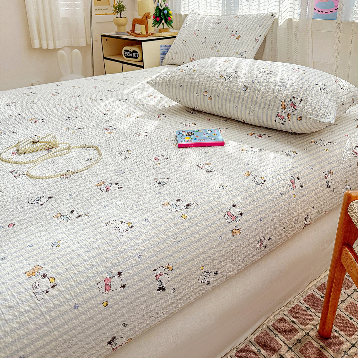 91家纺网 家纺一手货源 找家纺 N先生+V 13814689556 发大图/买家秀 2026春夏新款软糯糯泡芙纱单床笠 床笠单件 欢乐帕恰（床笠）