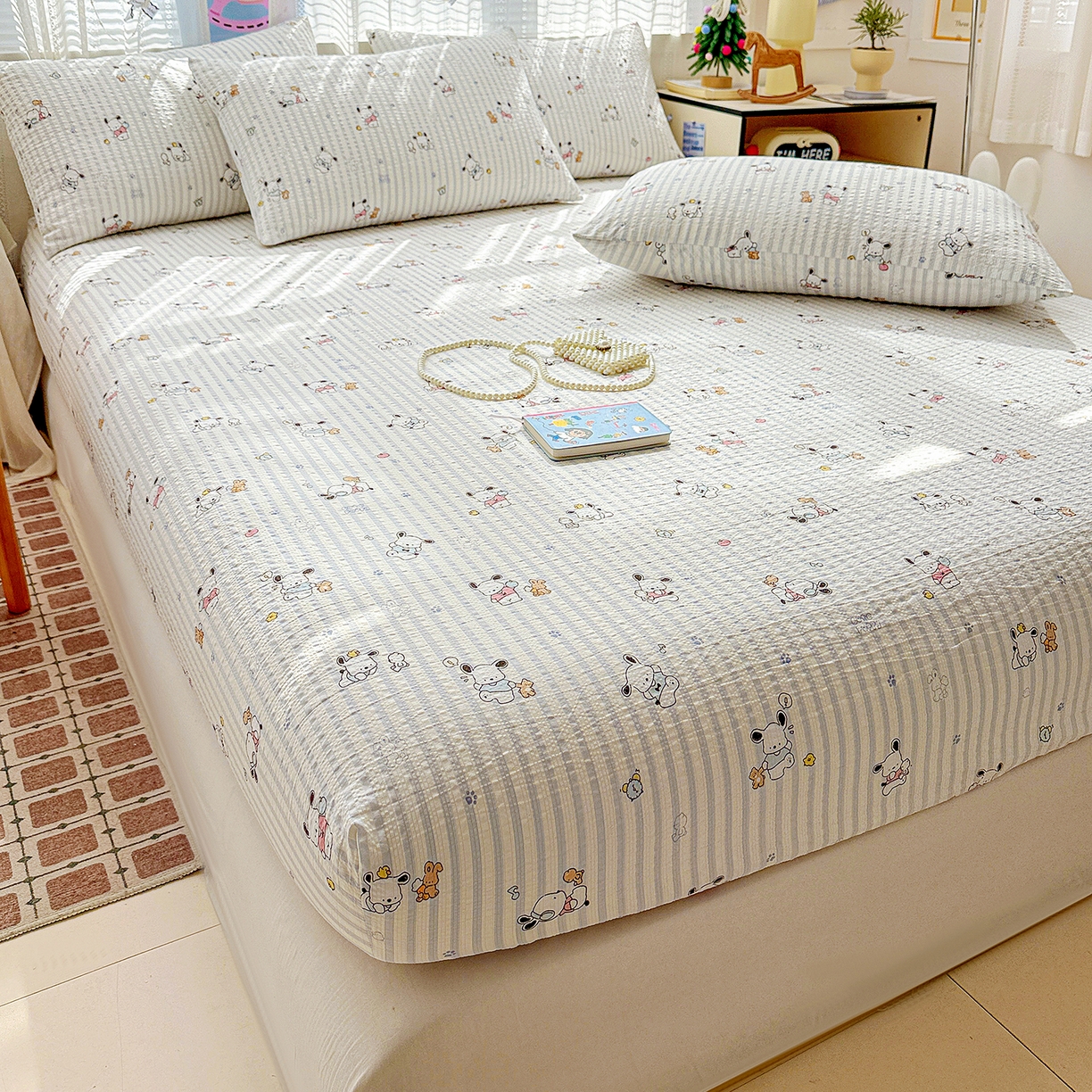 91家纺网 家纺一手货源 找家纺 N先生+V 13814689556 发大图/买家秀 2026春夏新款软糯糯泡芙纱单床笠 床笠单件 欢乐帕恰（床笠）