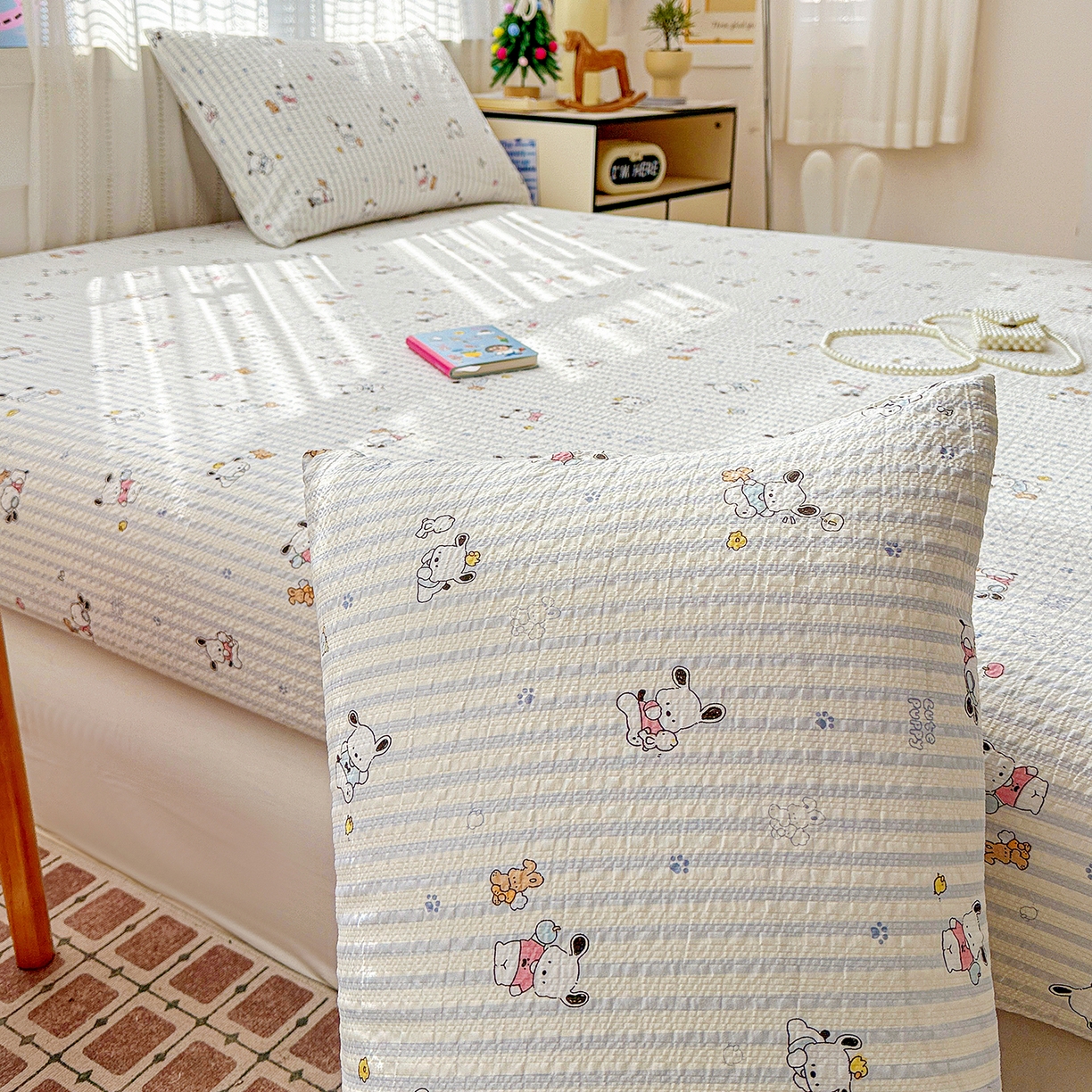 91家纺网 家纺一手货源 找家纺 N先生+V 13814689556 发大图/买家秀 2026春夏新款软糯糯泡芙纱单床笠 床笠单件 欢乐帕恰（床笠）