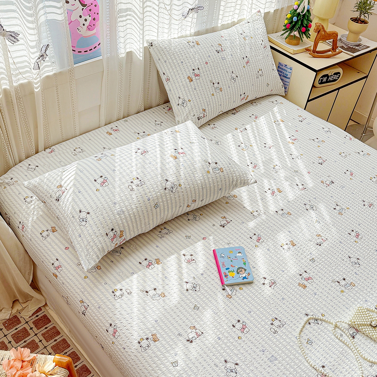 91家纺网 家纺一手货源 找家纺 N先生+V 13814689556 发大图/买家秀 2026春夏新款软糯糯泡芙纱单床笠 床笠单件 欢乐帕恰（床笠）