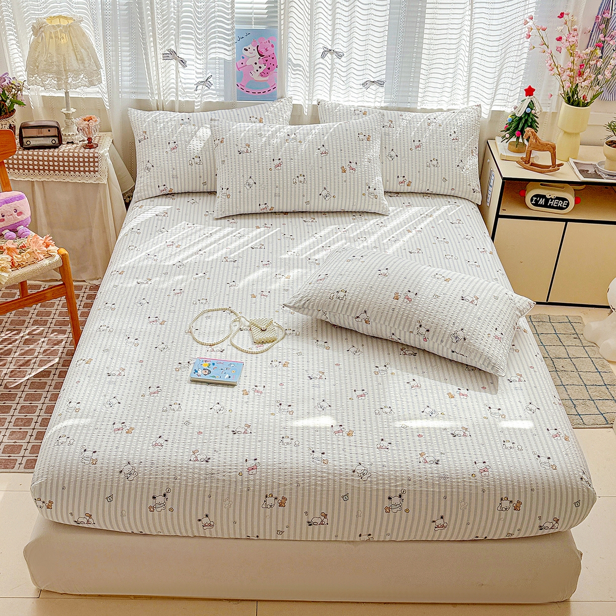 91家纺网 家纺一手货源 找家纺 N先生+V 13814689556 发大图/买家秀 2026春夏新款软糯糯泡芙纱单床笠 床笠单件 欢乐帕恰（床笠）