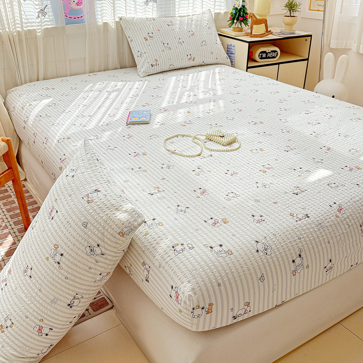 91家纺网 家纺一手货源 找家纺 N先生+V 13814689556 发大图/买家秀 2026春夏新款软糯糯泡芙纱单床笠 床笠单件 欢乐帕恰（床笠）